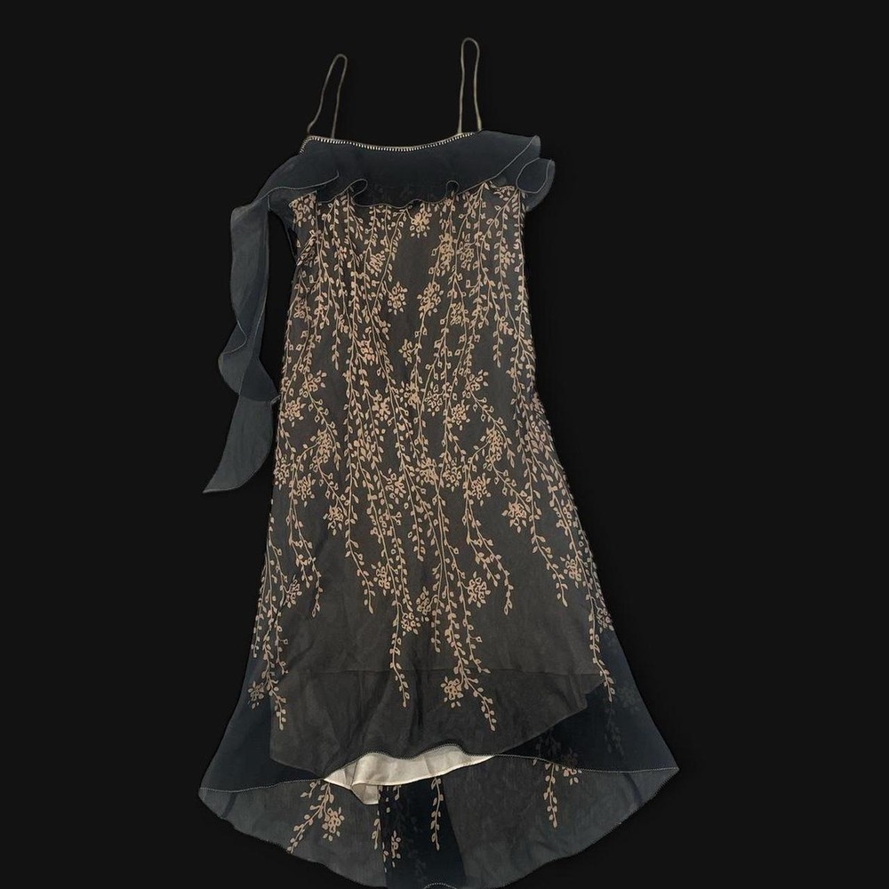 Max Studios Special Edition 100% Silk Black and cream floral print dress - Picture 2 of 6